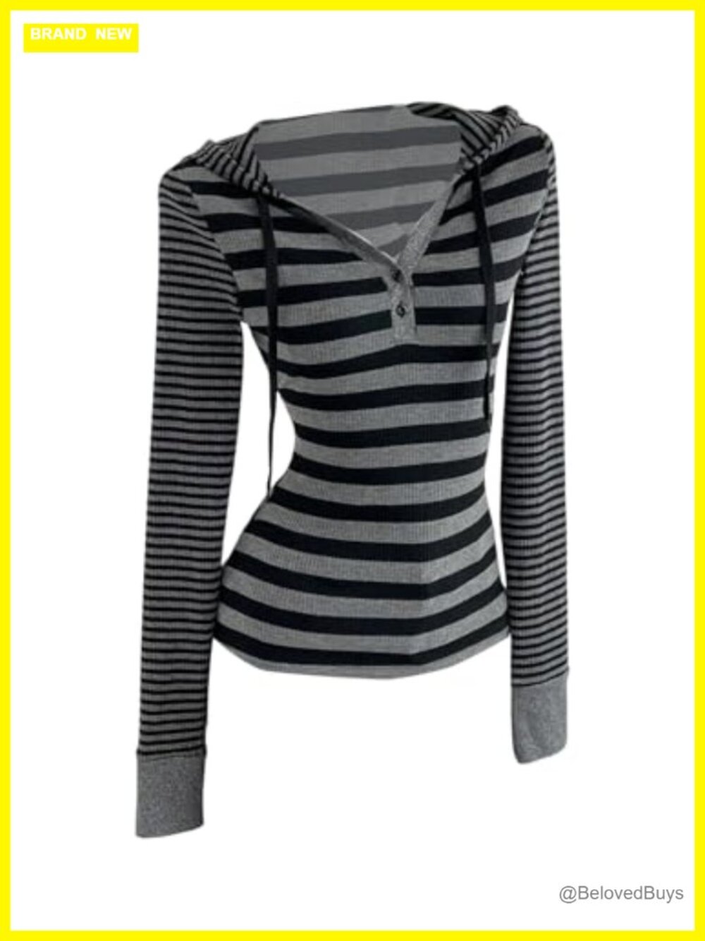 Y2K Striped Long Sleeve Hooded T-Shirt Slim Fit Grunge Top